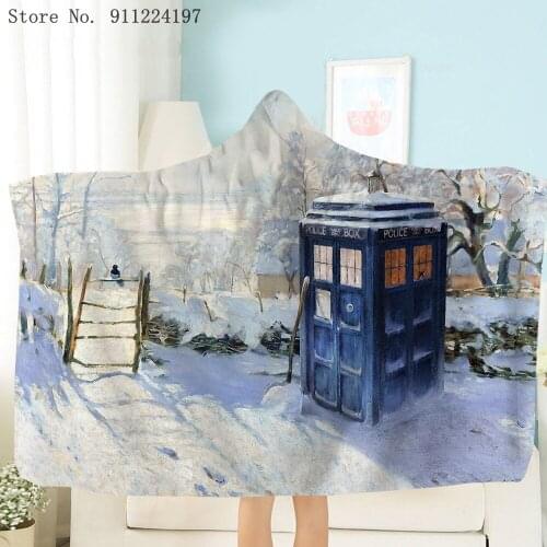 Doctor Who Printed Hooded Blanket Wearable Plush Throw Blanket 3D Sci-Fi TV Series Polar Fleece Blanket For Adult Sofa Home