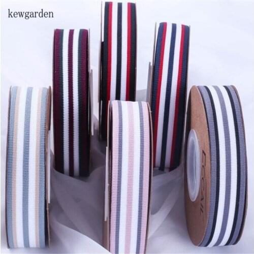 Kewgarden Wholsale Interval Color Stripe Knitting Satin Ribbons 1" 1-1/2" Handmade Tape DIY Bowknot Cotton Ribbon Riband 100 Y
