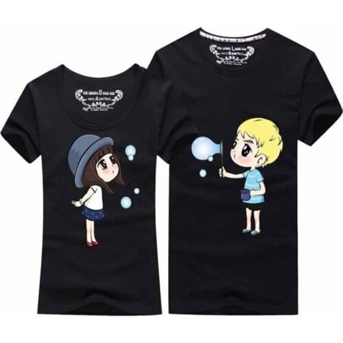 Korean Matching Couple Tshirt Casual Short Sleeve Cotton Paired T-Shirts Women Men Cute Cartoon Lovers T Shirt Outfits Clothing