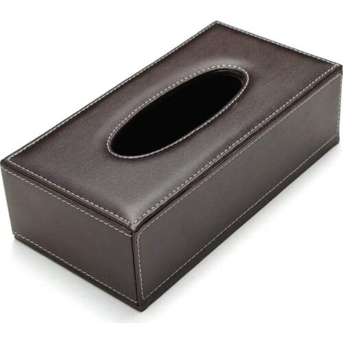 Portable Leather Rectangular Tissue Cover Box Holders Case Pumping Paper Hotel Home Car Gift Brown