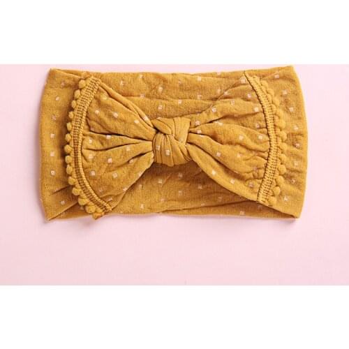 Newborn Girls Polka Dot Wide Nylon Headbands With Pompom Trims,16.5*8.5cm Soft Stretchy Width Nylon Headband Turban Head Wear