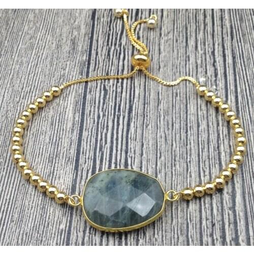 YA2799 Labradorite Gold Beads Adjustable Bracelet