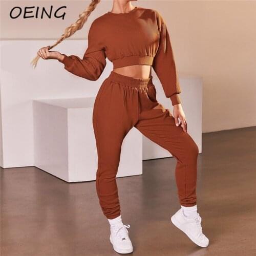 Workout Clothes for Women Set Crop Top Fitness Gym Two Pieces Sport Wear Loose Running Suit Long Sleeve