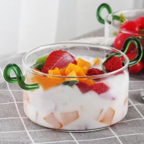 Glass Serving Salad Bowl Mixing Bowl 400ml Glass Bowl with Dual Handle for Storage, Mixing, Serving - Clear Safe Glass