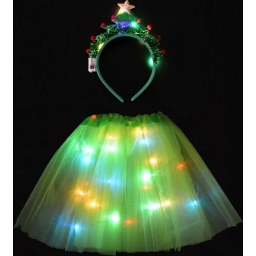 Girl LED Glow Light Tutu Skirt Wedding Party Headband Christmas Tree Headband Birthday Gift Christmas New Year Cosplay Costumes