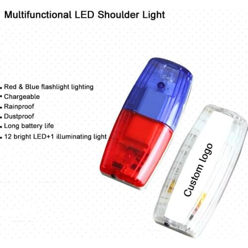 LED Red Blue Flashing Shoulder Lamp Chargeable Traffic Safety Lamp Rescue Security Patrol Night Running Warning Light Rainproof