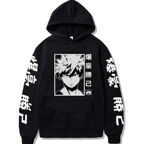 Harajuku My Hero Academia Hoodies Men Women Long Sleeve Sweatshirt Bakugou Katsuki Anime Black HoodiesTops Clothes