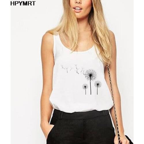 Hot Sale Summer Down Wildflower Dandelion Print Vogue Short Women Tank tops Casual Fun Gift For Lady Yong Girl sleeveless Tops