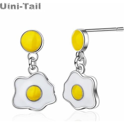 Uini-Tail Hot New 925 Sterling Silver Cute Poached Egg Earrings Temperament Creative Small Fresh Sweet Cartoon Earrings ED676