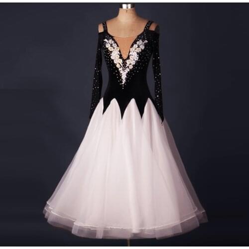 High Quality Ballroom Dress Women Long Sleeve Rhinestone Standard Dance Waltz Tango Competition Performance Dance Wear DC2501