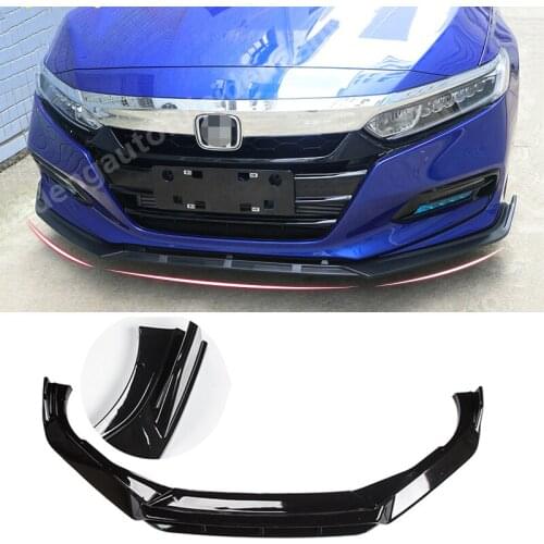 3pcs For Honda Accord 2018-2020 Carbon fiber ABS Glossy Black Front bumper lip anti-collision Protector trim cover Car Styling