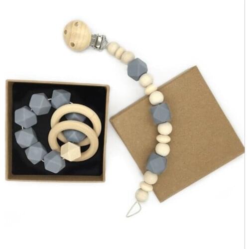 Baby Pacifier Clip Wooden Newborn Bracelet BPA Free Colorful Nipple Leashes Safe Toddler Soother Teething Toy Beads Chain