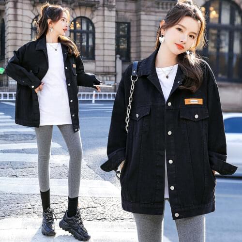 Women Autumn Loose Casual Red Pink Yellow Denim Jean Jacket Spring Summer Woman Hole Boyfriend Plus Size Pink Black Coat Clothes