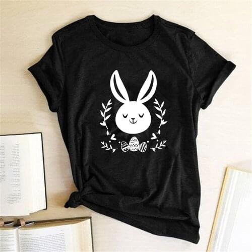 Rabbit Leaves Eggs Printed T-shirts Women Summer 2020 Graphic Tees Kawaii Tops for Girls O Neck Harajuku Shirt Mujer Camisetas