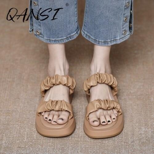 Summer Casual Flat Womens Roman Sandals Square Toe Open Toe Mules Women Sandals Slip on Shoes Solid Platform Sandals for Girls