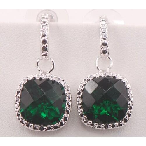 Simulated Emerald Woman 925 Sterling Silver Crystal Earrings TE455