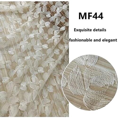 New transparent milk silk lady dress lace embroidered mesh fabric White fashion womens wedding gauze skirt accessories MF44