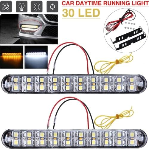 1 pair 12V 12W LED Car White Day-time Running Light Yellow Driving Turn Signal Fog Lamp For Truck SUV Trailer RV Parts Moulding