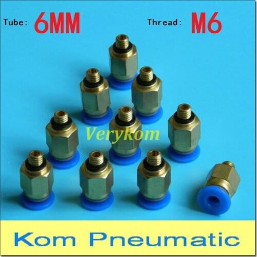 10pcs/lot Free Shipping PC 6-M6 Male Straight Hose Connector Pneumatic 6MM Tube Pipe Push In M6 One Touch Quick Air Fitting