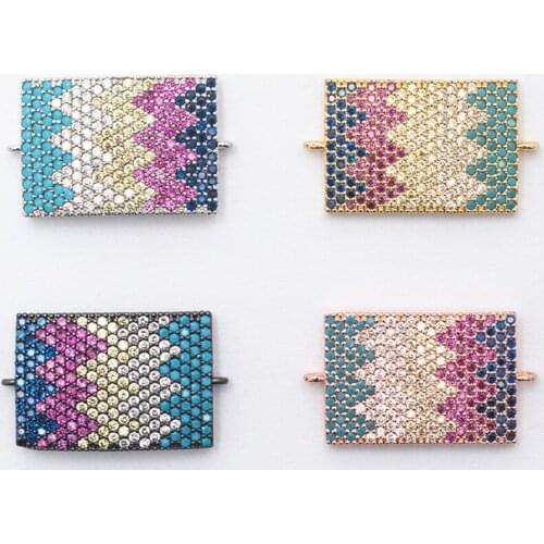 15.5×25.3mm Pavé Color Crystal Rectangle Copper Ladies Men DIY Earrings Bracelet Accessories Wholesale