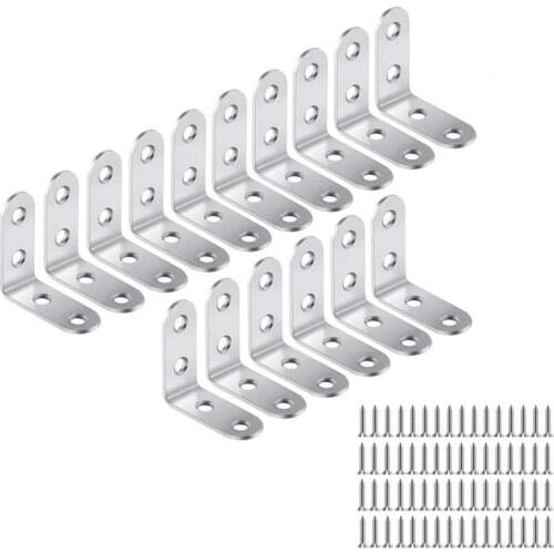 16 pcs Equerre de Coin - 40mmx40mm 90 Degree Right Angle Fastening Plugs Stainless Steel L Corner Shaped Braces with 64pcs Screw