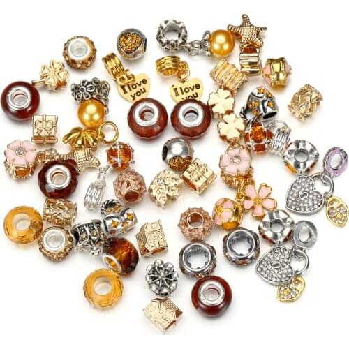 50pcs Fashion Mixed Gold Alloy Metal Rhinestone Crystal Enamel Beads Charms Fit European Bracelet & Necklace Jewelry making