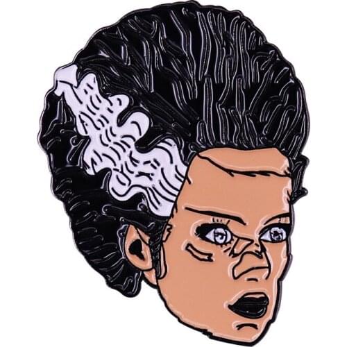 Horror Movie Lovers Accessories Bride of Frankenstein Metal Enamel Lapel Clothes Coats Bag Badge Brooch Pin