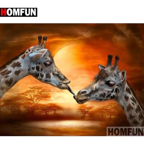 HOMFUN Full Square/Round Drill 5D DIY Diamond Painting "Animal giraffe" 3D Embroidery Cross Stitch 5D Home Decor A13332