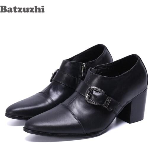 Batzuzhi 7cm High Heels Men Shoes Black Soft Leather Ankle Boots Men Pointed Toe Gentlemen Party and Wedding Botas Hombre! 38-46