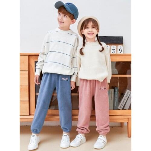 Boys Girl Pants Double-Sided Cut Polar Fleece Girls' Casual Warm Pants Children 's Clothing Kids Autumn Winter Trousers