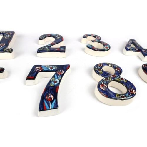 Handmade Turkish Ceramic Door Numbers Home Address Tile Numeric Door Digit 0-9 Letters Open Hand Painted Plaqu Sign Flat Sticker