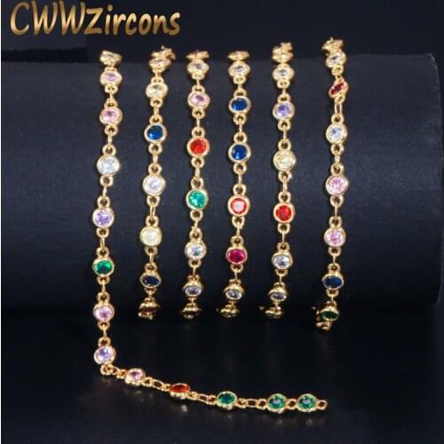 CWWZircons 50cm Multi Color Round CZ Crystal Beads DIY Chain Necklace Bracelet Jewelry Making Accessories Handmade Finding D007