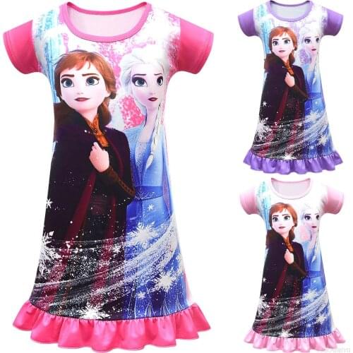Disney Frozen Elsa Princess Night Dress Home Wear Sleepwear Childrens Nightdress Girls Cartoon Nightgowns Kids Cotton Dress