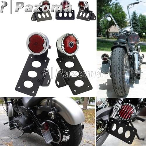 For Harley Chopper Bobber Cafe Racer Round Grille LED Tail Brake Light License Number Plate Bracket Holder Registration Mount