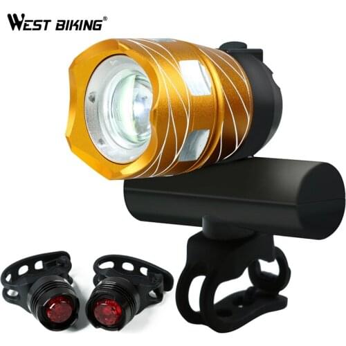 WEST BIKING Ultra Bright Bike Light 1200LM Free Zoom Waterproof LED Front Headlight Taillights USB Rechargeable Bicycle Light