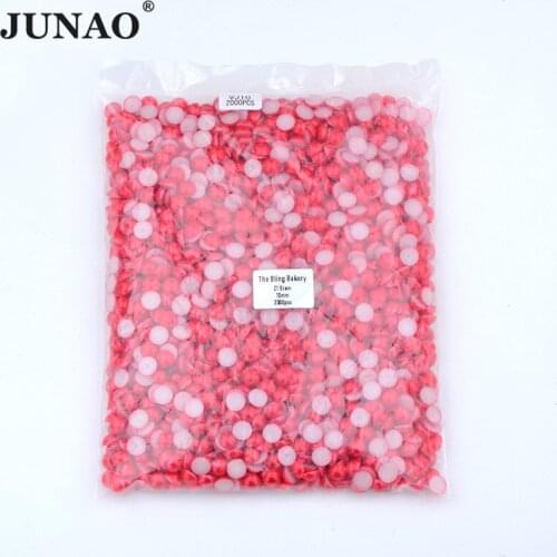 JUNAO 2 4 6 8 10 12 14mm Siam Color Imitation Flat Back Pearls Acrylic Rhinestones Crystal Beads Half Round Pearl for Decoration