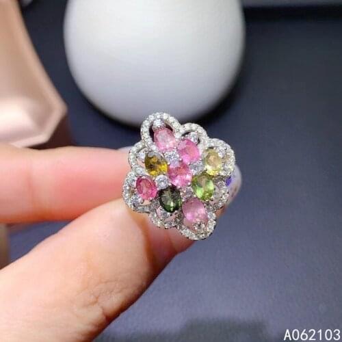 KJJEAXCMY fine jewelry 925 sterling silver inlaid natural Tourmaline Womens luxury popular color gem adjustable ring support de