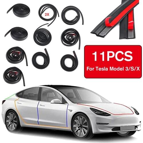 11PCS Door Seal Kit Soundproof Wind Noise Reduction Car Door Trim Moulding Rubber Weatherstrip Seal Strip for Tesla Model 3/S/X