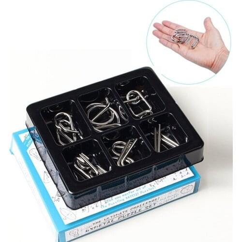 6pcs/Set Materials Metal Montessori Puzzle Wire IQ Mind Brain Teaser Puzzles for Children Adults Anti-Stress Reliever Toys Gifts