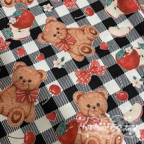 Cartoon Bear Fruit Four Way Stretch Polyester Fabric for Girl Summer Dress Skirt Blouse Pants DIY