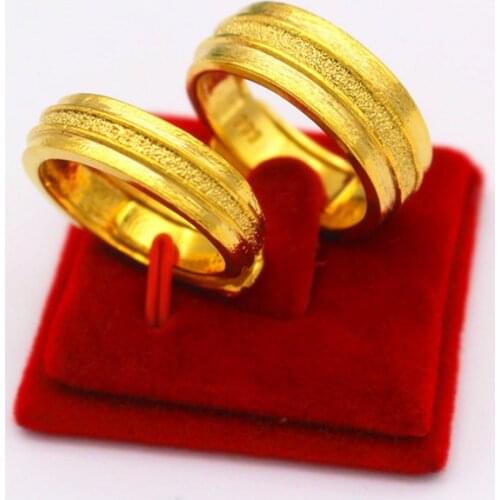 Men Women Rings New Bling Stripe Matte Yellow Gold Filled Couple Rings for Lovers Engagement Gifts