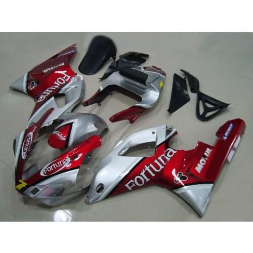 Custom Motorcycle Fairing kit for YAMAHA YZFR1 00 01 YZF R1 YZF1000 2000 2001 ABS Plastic Red silver Fairings set+Gifts YB28
