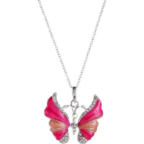 New Fashion Woman Chokers Necklaces Silver Color Chain Lovely Enamel Butterfly Pendant Necklace For Women Jewelry