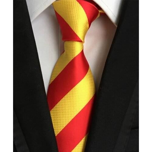 8cm New Design Tie High Quality Woven Necktie Gold Yellow with Red Classic Stripes