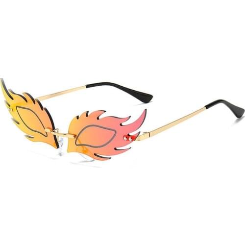 Luxury Fashion Fox Fire Flame Sunglasses Women Rimless Wave Sun Glasses Metal Shades for Vintage Women Mirror Eyewear UV400