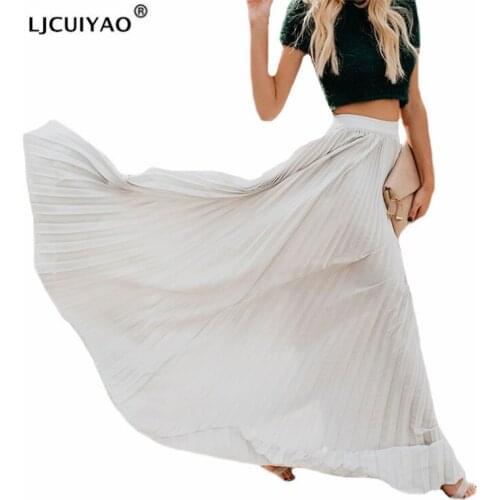 LJCUIYAO Pleated Skirt Women High Waist Plus Size Autumn Black Elastic Asymmetry Beach Boho Vintage Ankle-Length Hot Streetwear