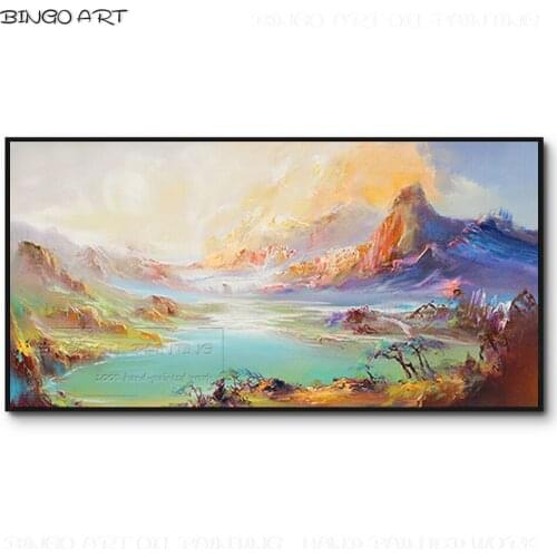 Gifted Artist Hand-painted High Quality Impressionist Landscape Oil Painting Beauty Landscape Mountains and Lake Oil Painting