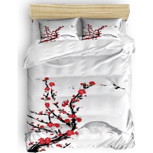 Chinese Ink Painting Plum Art Duvet Cover Set With Pillowcase Comfortable Bedroom Supplies King Size Bedding Set