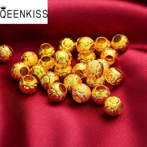 QEENKISS PT508 Fine Jewelry Wholesale Fashion Hot Woman Girl Mother Birthday Wedding Gift Lucky Ball 24KT Gold Pendant Charm