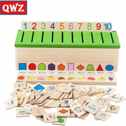 QWZ Mathematical Knowledge Classification Cognitive Matching Kids Montessori Early Educational Learn Toy Wood Box for Children